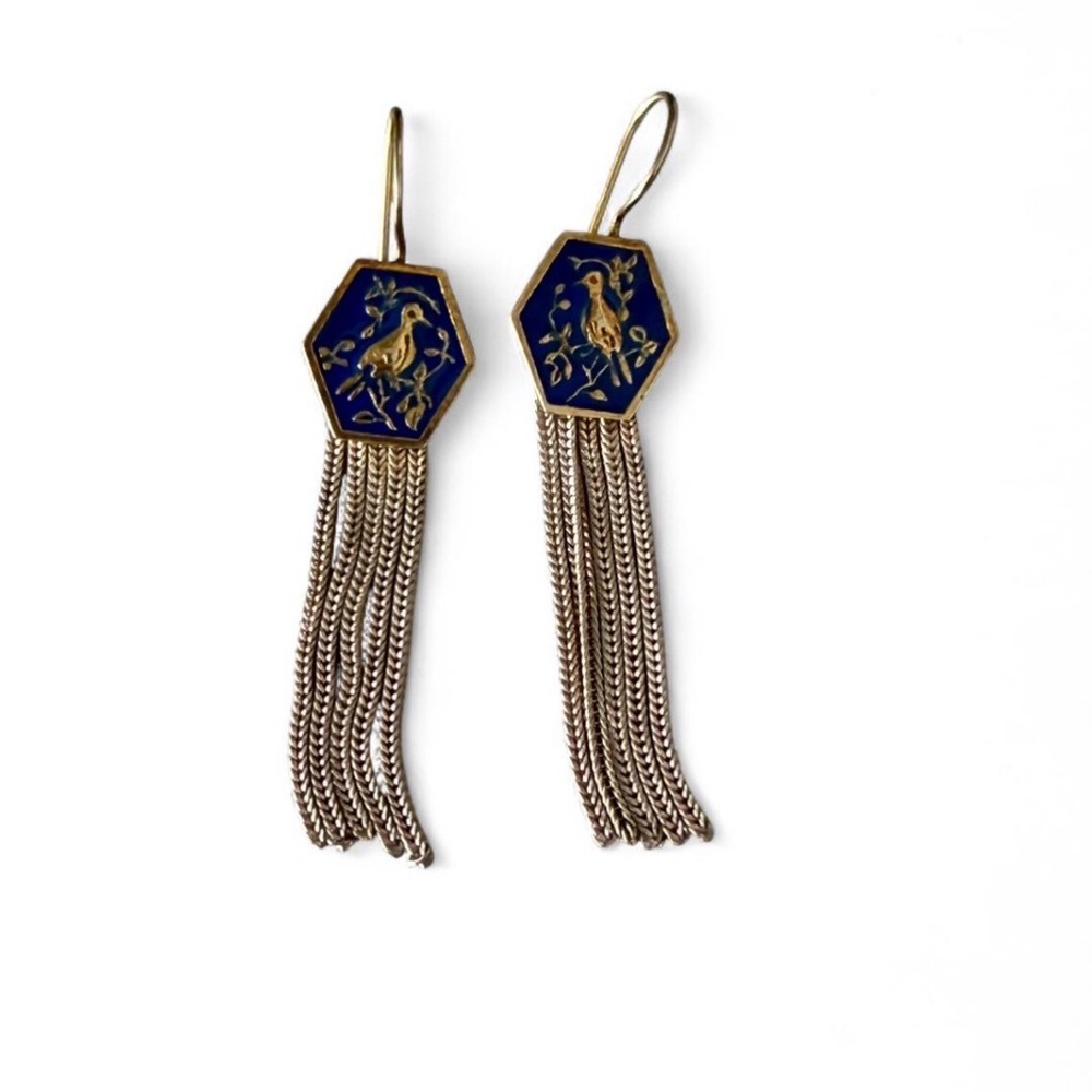 Handmade 925 Sterling Silver with Gold-Plated Bird Tassel Earrings